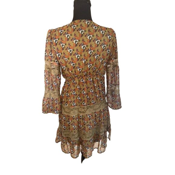 Anthropologie Blue Bird Boho Chic Sheer Floral Lace Dress M 3 tier Cottage Core - Picture 3 of 10
